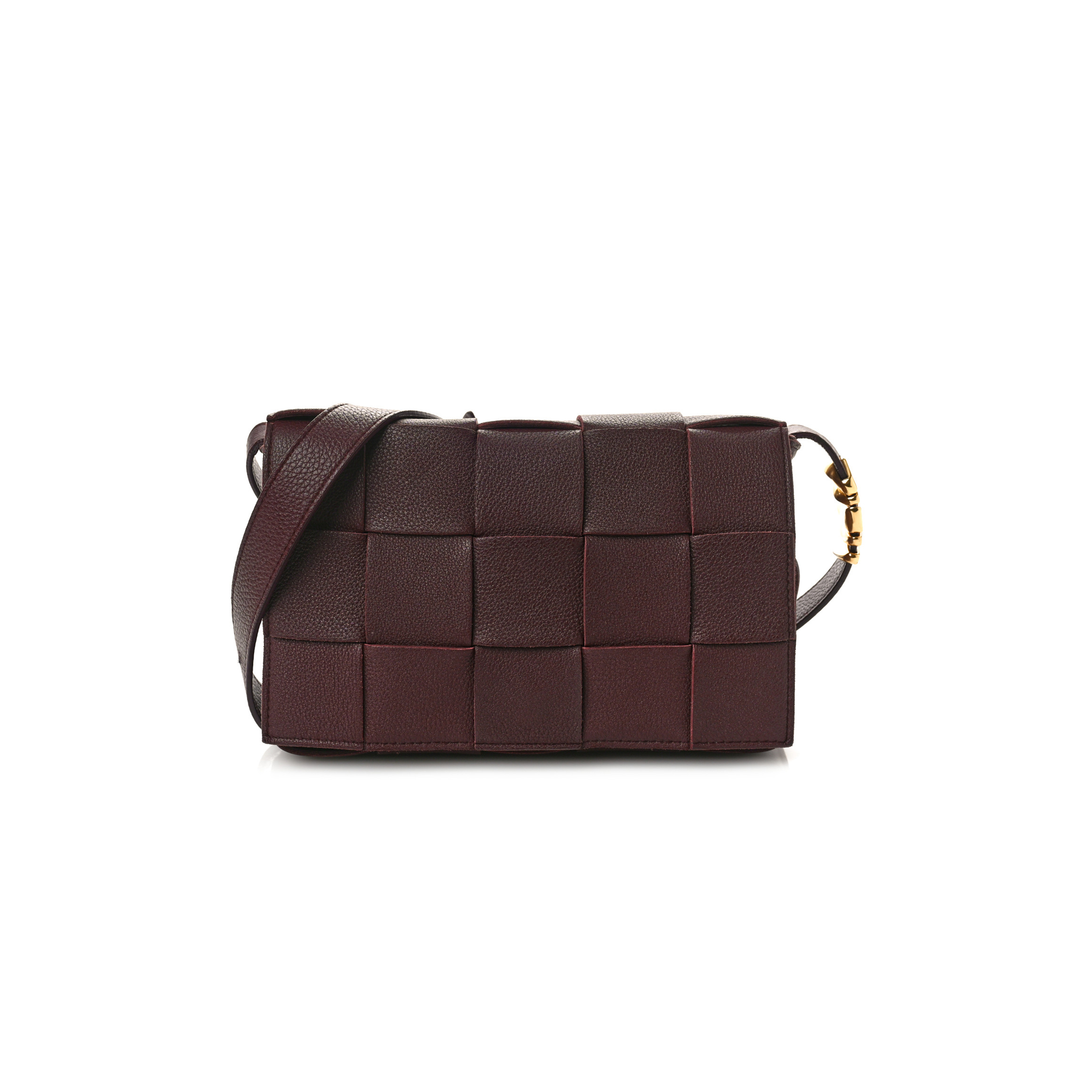 BOTTEGA VENETA GRAINED CALFSKIN MAXI INTRECCIATO CASSETTE CROSSBODY BAG BORDEAUX (22*15*6cm)