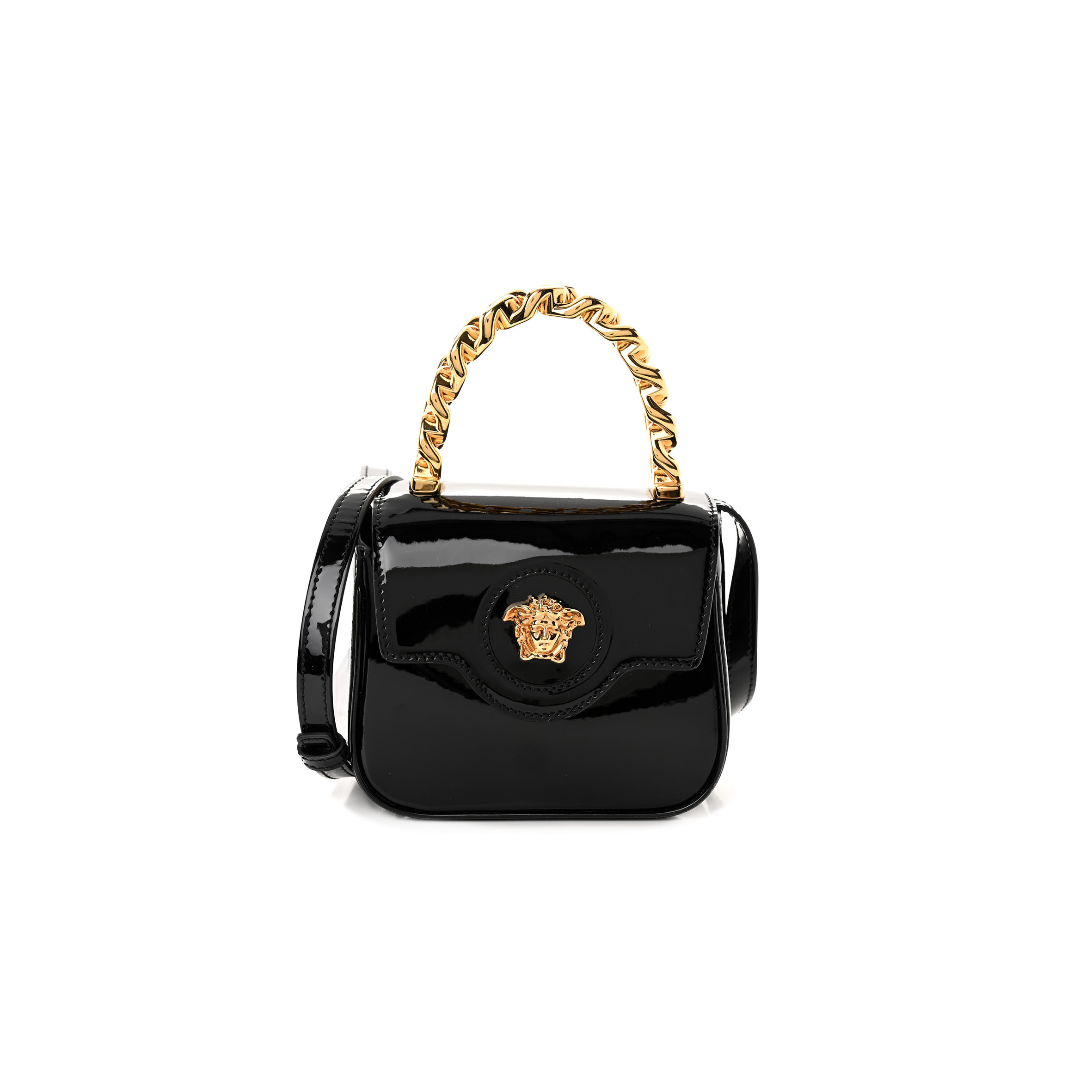 VERSACE PATENT MINI LA MEDUSA BAG BLACK  (16*15*6cm)