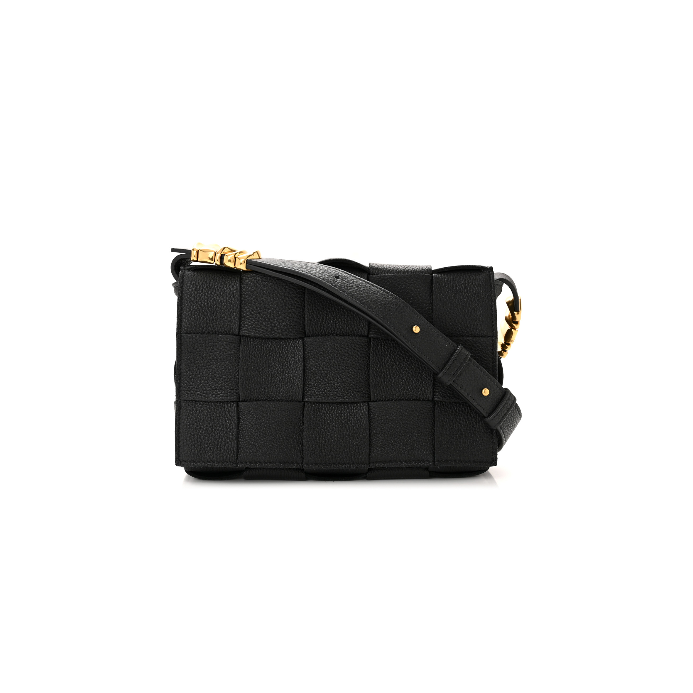 BOTTEGA VENETA GRAINED CALFSKIN MAXI INTRECCIATO CASSETTE CROSSBODY BAG BLACK  (22*15*6cm)