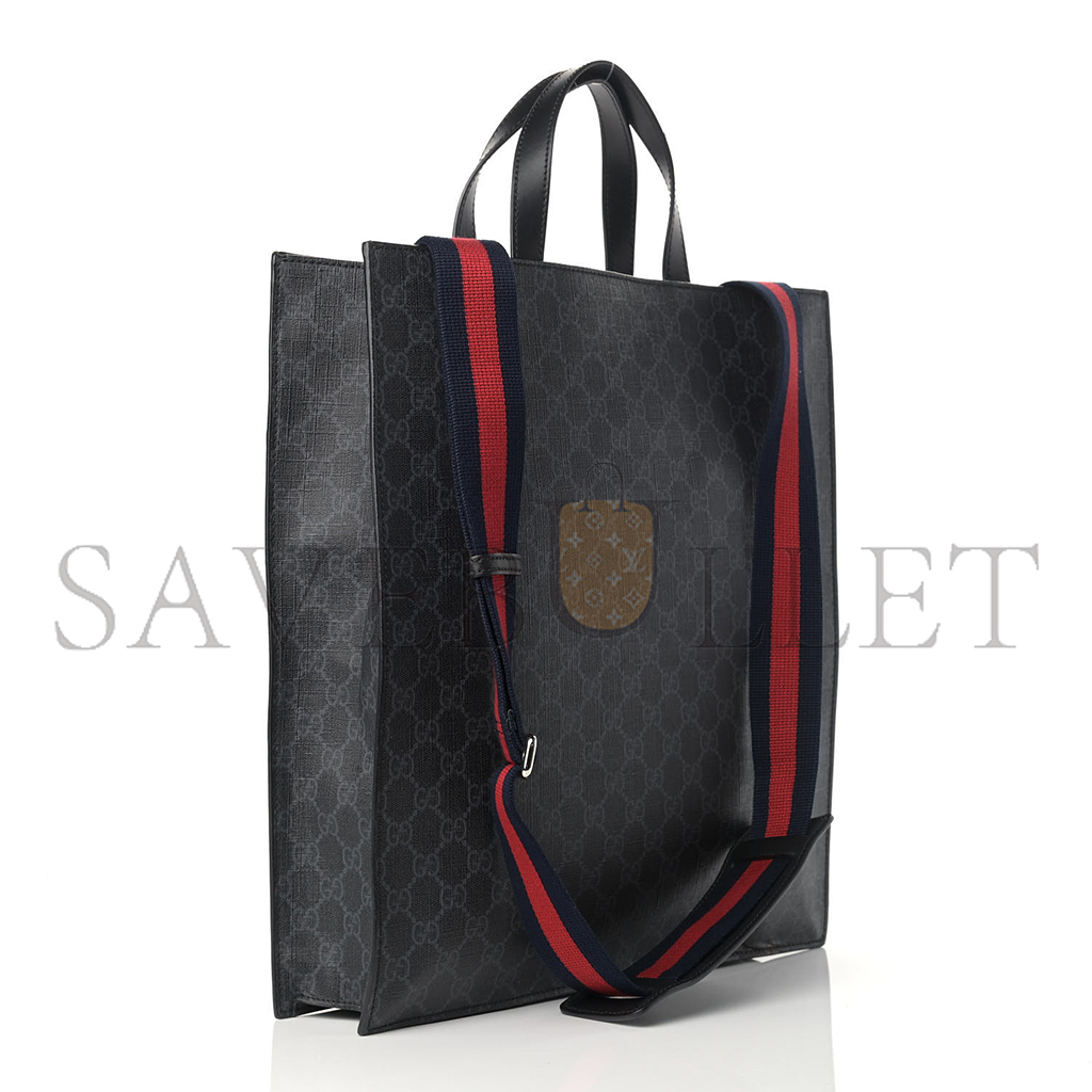 GUCCI GG SUPREME MONOGRAM APPIA CALFSKIN WEB VERTICAL TOTE BLACK (37*36*8cm)