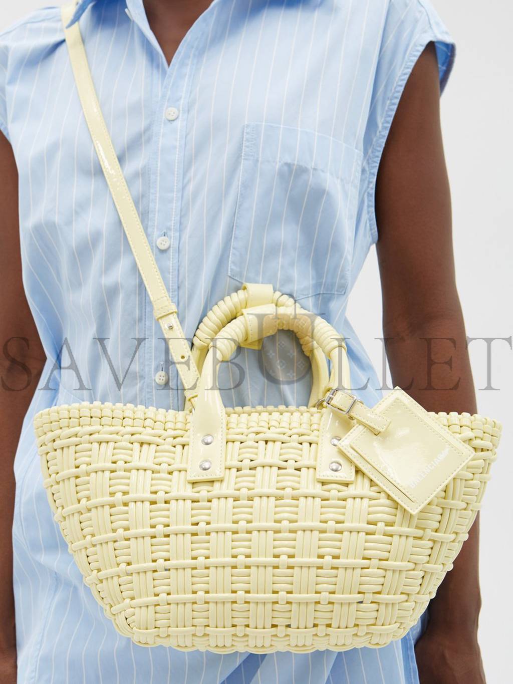 BALENCIAGA YELLOW BISTRO XS WOVEN FAUX-LEATHER BASKET BAG MATCHESFASHION US (22*20*12.5cm)