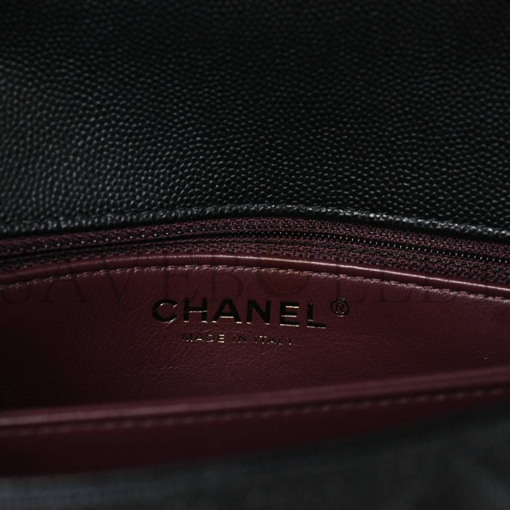 CHANEL CAVIAR QUILTED MINI COCO HANDLE FLAP BLACK GOLD HARDWARE  (23*14*10cm)