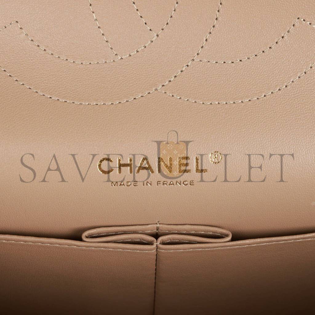 CHANEL JUMBO CLASSIC DOUBLE FLAP BAG DARK BEIGE CAVIAR GOLD HARDWARE (30*20*9cm)