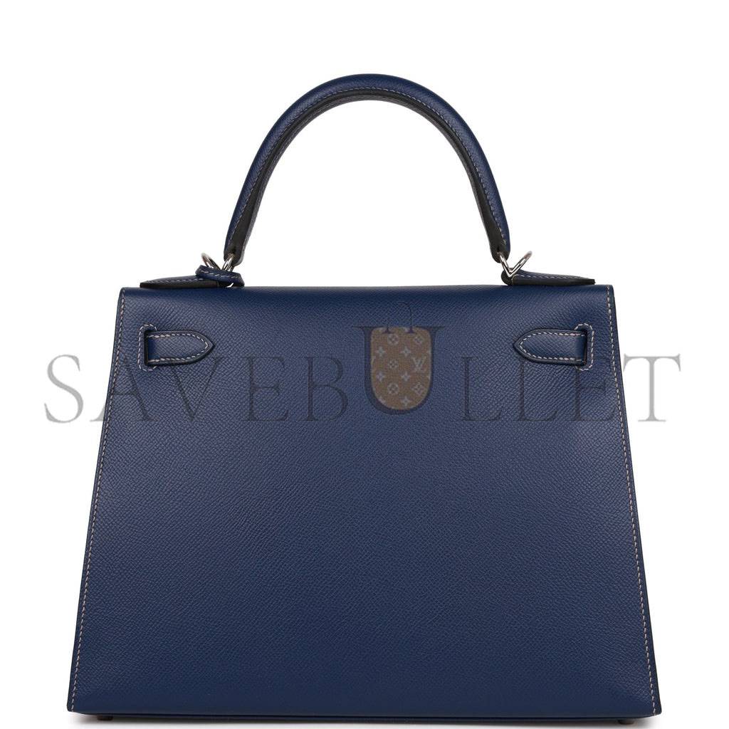 HERMES SPECIAL ORDER (HSS) KELLY SELLIER 28 BLEU INDIGO EPSOM PALLADIUM HARDWARE (28*22*10cm)