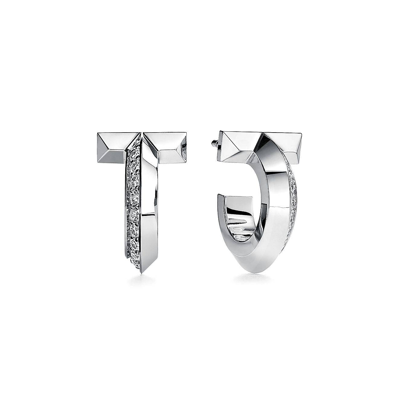 TIFFANY T T1 HOOP EARRINGS IN ROSE GOLD WITH DIAMONDS