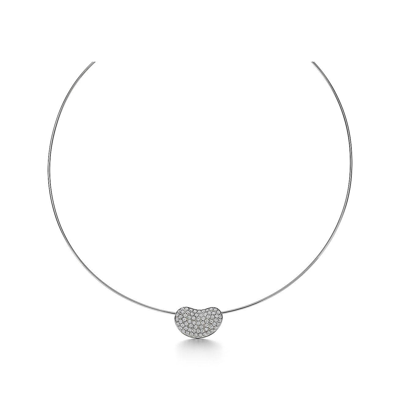 TIFFANY ELSA PERETTI® BEAN® DESIGN WIRE NECKLACE IN PLATINUM WITH PAVÉ DIAMONDS, 20 MM