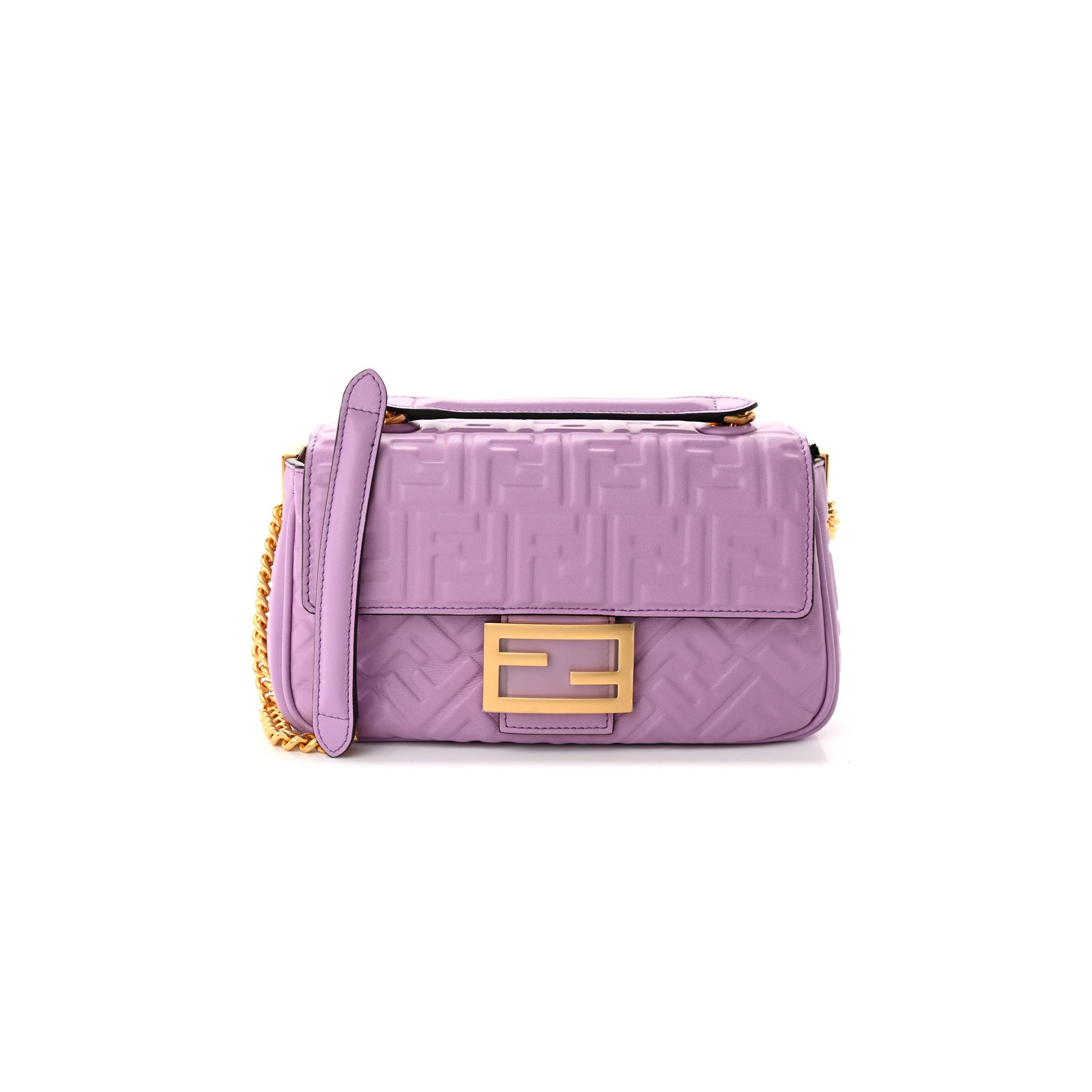 FENDI NAPPA SMALL FF EMBOSSED MIDI CHAIN BAGUETTE VIOLETTA (23*13*6cm)