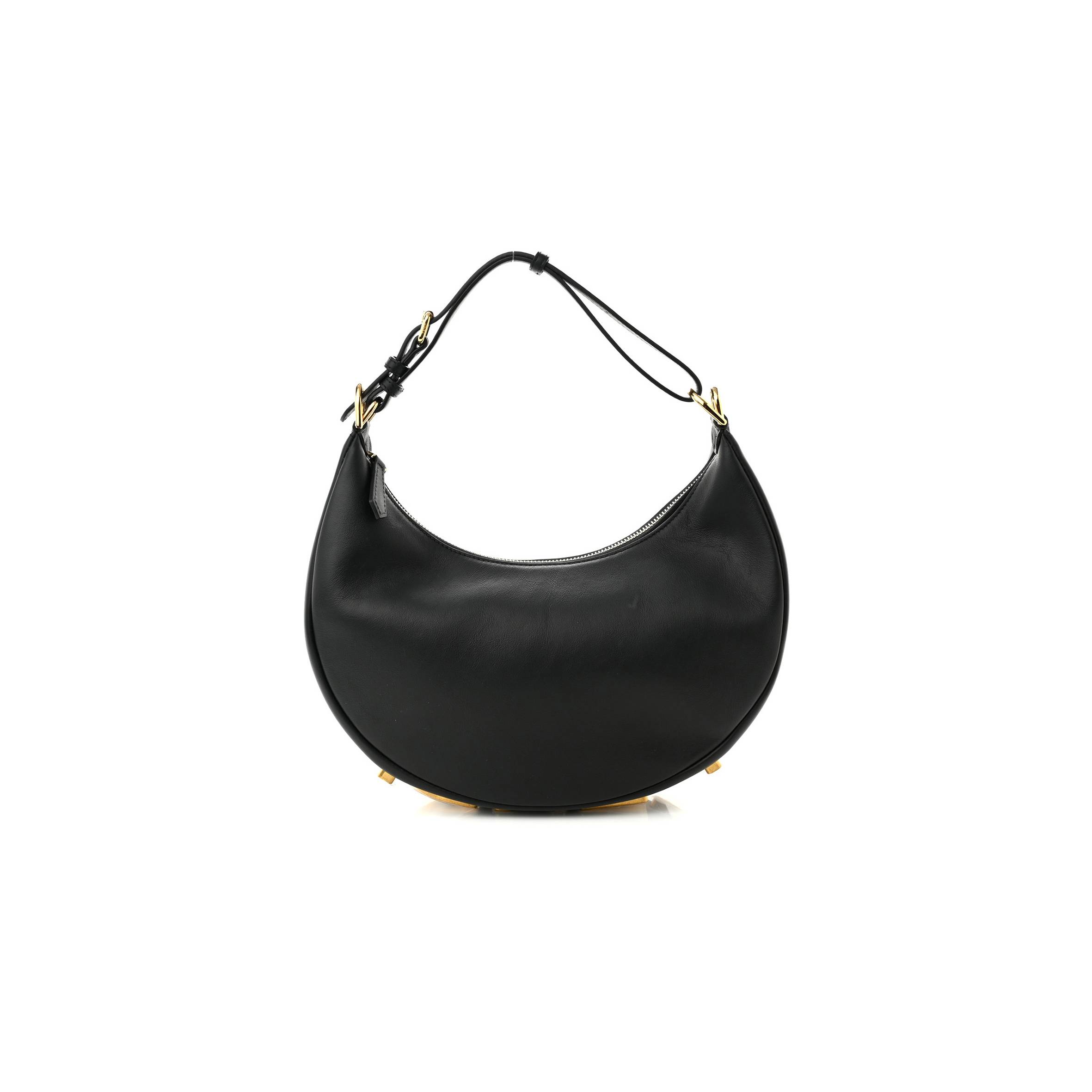 FENDI VITELLO GRACE MATTE SMALL FENDIGRAPHY HOBO BAG BLACK (28*24*9cm)